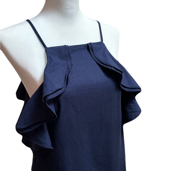 Ebby and I Lux Linen Blend Navy Blue Sleeveless Dress | NWT | Sz. M | Ruffles - Picture 2 of 11
